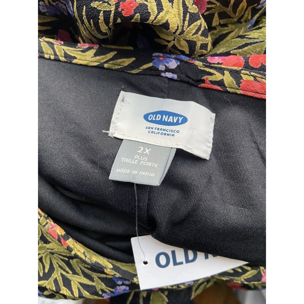 Old Navy Womens Crepe Swing Dress Size 2XL Black Floral Long Bell Sleeves Lined - Picture 7 of 13